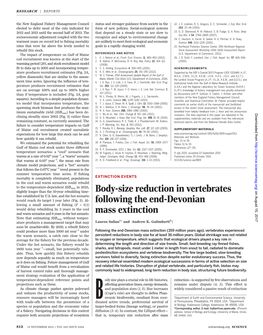 Body-Size Reduction in Vertebrates Following the End-Devonian Mass Extinction Lauren Sallan and Andrew K