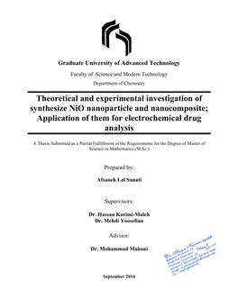 Theoretical and Experimental Investigation of Synthesize Nio Nanoparticle and Nanocomposite; Application of Them for Electrochemical Drug Analysis