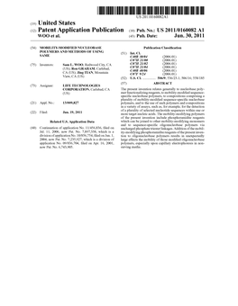 (12) Patent Application Publication (10) Pub. No.: US 2011/0160082 A1 WOO Et Al