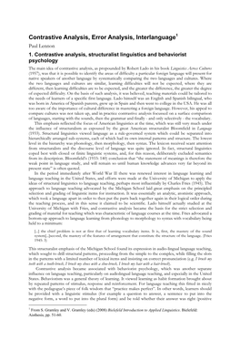 Contrastive Analysis, Error Analysis, Interlanguage1 Paul Lennon 1