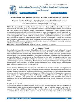 2D Barcode Based Mobile Payment System with Biometric Security