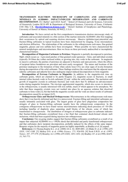 Transmission Electron Microscopy of Carbonates and Associated Minerals in Alh84001: Impact-Induced Deformation and Carbonate Decomposition