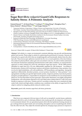 Sugar Beet (Beta Vulgaris) Guard Cells Responses to Salinity Stress: a Proteomic Analysis