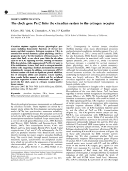 The Clock Gene Per2 Links the Circadian System to the Estrogen Receptor