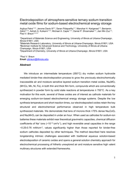 Electrodeposition of Atmosphere-Sensitive Ternary Sodium Transition Metal Oxide Films for Sodium-Based Electrochemical Energy Storage