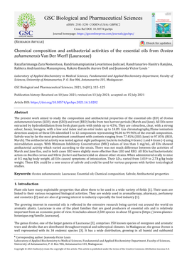 Chemical Composition and Antibacterial Activities of the Essential Oils from Ocotea Zahamenensis Van Der Werff (Lauraceae)
