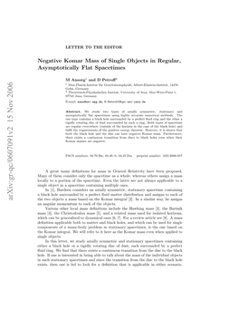 Negative Komar Mass of Single Objects in Regular, Asymptotically
