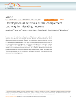 Developmental Activities of the Complement Pathway in Migrating Neurons