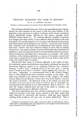 CINCHONA ALKALOIDS and BARK in MALARIA.L the Cinchona