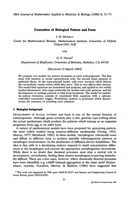 Generation of Biological Pattern and Form