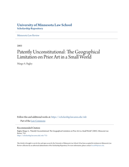 Patently Unconstitutional: the Geographical Limitation on Prior Art in a Small World Margo A