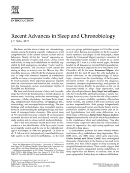 Recent Advances in Sleep and Chronobiology J.C