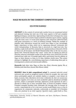 Nage No Kata in the Current Competitive Judo