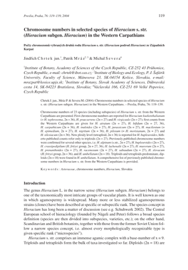 Chromosome Numbers in Selected Species of Hieracium S. Str. (Hieracium Subgen