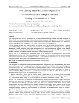 The Institutionalisation of Higher Education Teaching Assistant Position in China