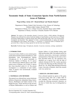 Taxonomic Study of Some Cosmarium Species from North-Eastern Areas of Pakistan