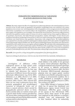 Infraspecific Morphological Variations in Acinos Graveolens (M.B.) Link