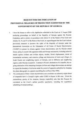 Request for the Indication of Provisional Measures of Protection Submitted by the Government of the Republic of Georgia