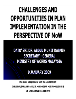 Challenges and Opportunities in Plan Implementation in the Perspective