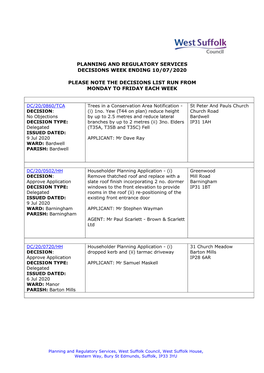 WSC Planning Decisions 28/20