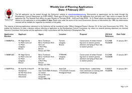 Weekly List of Planning Applications Date: 4 February 2011