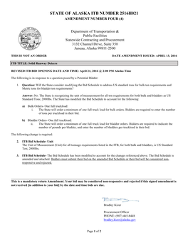 State of Alaska Itb Number 2516H021 Amendment Number Four (4)