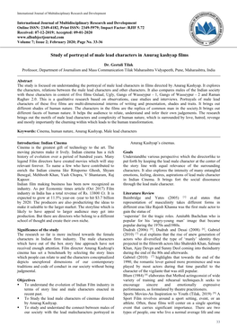 Study of Portrayal of Male Lead Characters in Anurag Kashyap Films