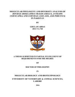 Boselaphus Tragocamelus, Antilope Cervicapra) and Cervidae (Axis Axis, Axis Porcinus) in Pakistan