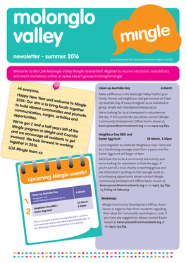 Molonglo Valley Mingle Newsletter! Register to Receive Electronic Newsletters and Event Invitations Online At