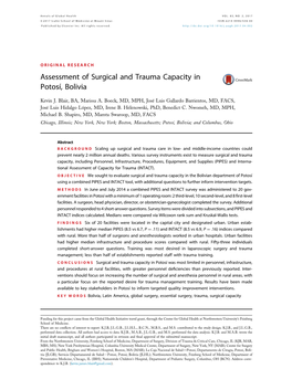 Assessment of Surgical and Trauma Capacity in Potosi, Bolivia
