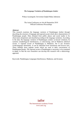 The Language Variation of Pandalungan Jember Wahyu