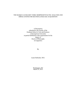 The Basque Auxiliary Verb: Morphosyntactic Analysis and Implications for Second Language Acquisition