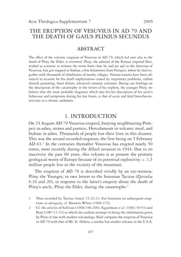 The Eruption of Vesuvius in Ad 79 and the Death of Gaius Plinius Secundus