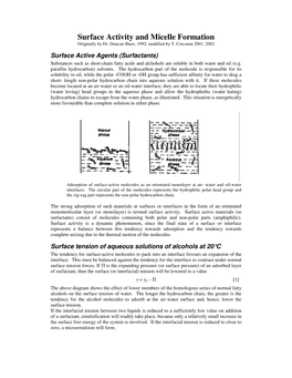 Surface Activity and Micelle Formation Originally by Dr