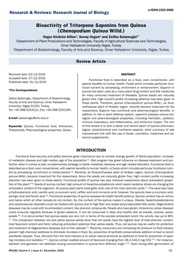 Bioactivity of Triterpene Saponins from Quinoa (Chenopodium Quinoa Willd.)