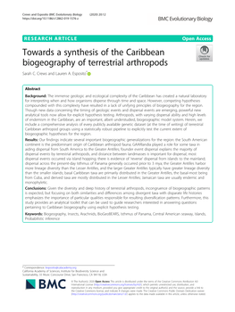 Towards a Synthesis of the Caribbean Biogeography of Terrestrial Arthropods Sarah C