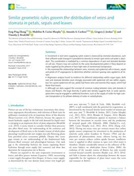 Similar Geometric Rules Govern the Distribution of Veins and Stomata in Petals, Sepals and Leaves