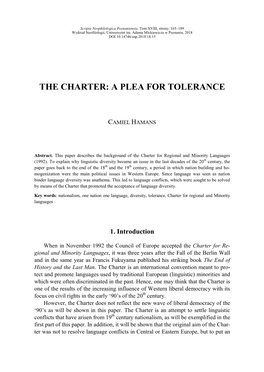 The Charter: a Plea for Tolera�Ce