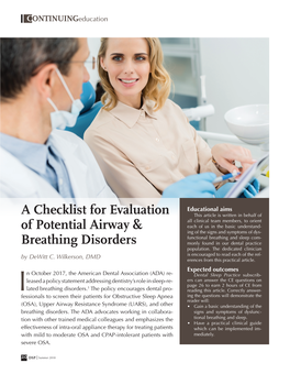 A Checklist for Evaluation of Potential Airway & Breathing Disorders