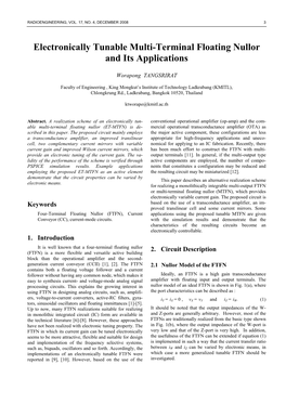 Electronically Tunable Multi-Terminal Floating Nullor and Its Applications