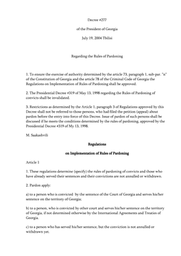 Decree #277 of the President of Georgia July 19, 2004 Tbilisi