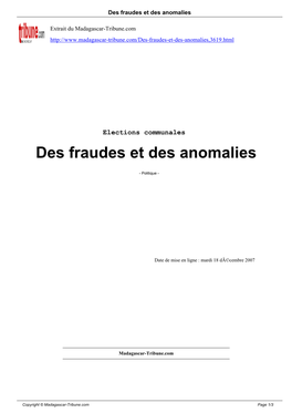 Des Fraudes Et Des Anomalies