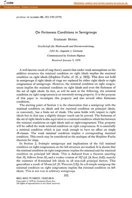 On Finiteness Conditions in Semigroups a Well-Known Result of Ring Theory Asserts That Under Weak Assumptions on the Additive St