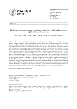 Phylogenetic Distance Among Beneficiary Species in a Cushion Plant Species Explains Interaction Outcome