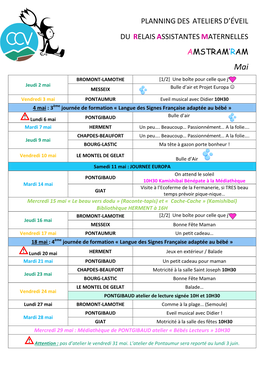 Planningdes Ateliersd'éveil Du Relaisassistantesmaternelles Amstram'ram