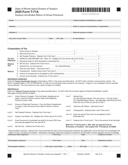 2020 Form T-71A Surplus Line Broker Return of Gross Premiums 20111799990101