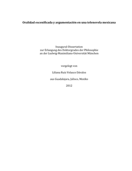 Oralidad Escenificada Y Argumentación En Una Telenovela Mexicana