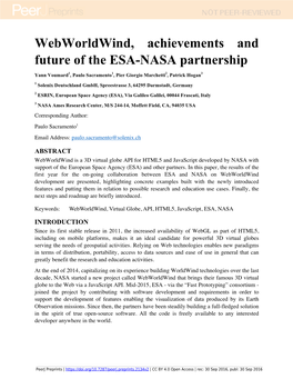 Webworldwind, Achievements and Future of the ESA-NASA Partnership