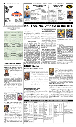 No. 1 Vs. No. 2 Finale in the ATL CELEBRATION BOWL III YARDSTICK by LUT WILLIAMS BCSP Editor 2017 Showdown at Celebration Bowl to Again Determine N