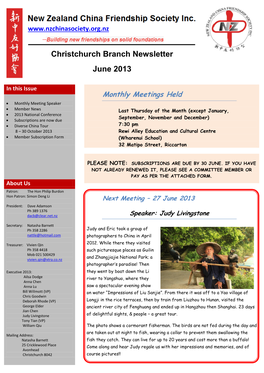 Christchurch Branch Newsletter June 2013